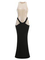 Funkelndes Abendkleid mit Kontrastfarben