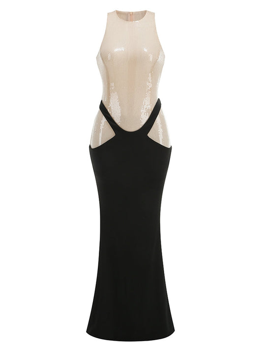 Funkelndes Abendkleid mit Kontrastfarben