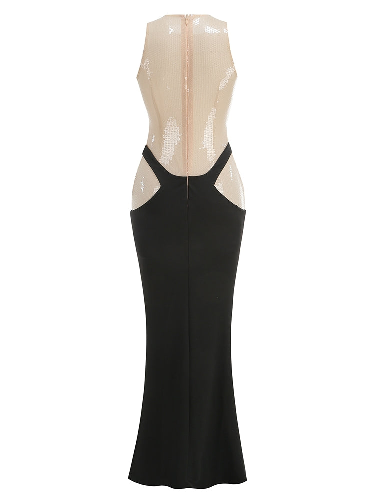 Funkelndes Abendkleid mit Kontrastfarben