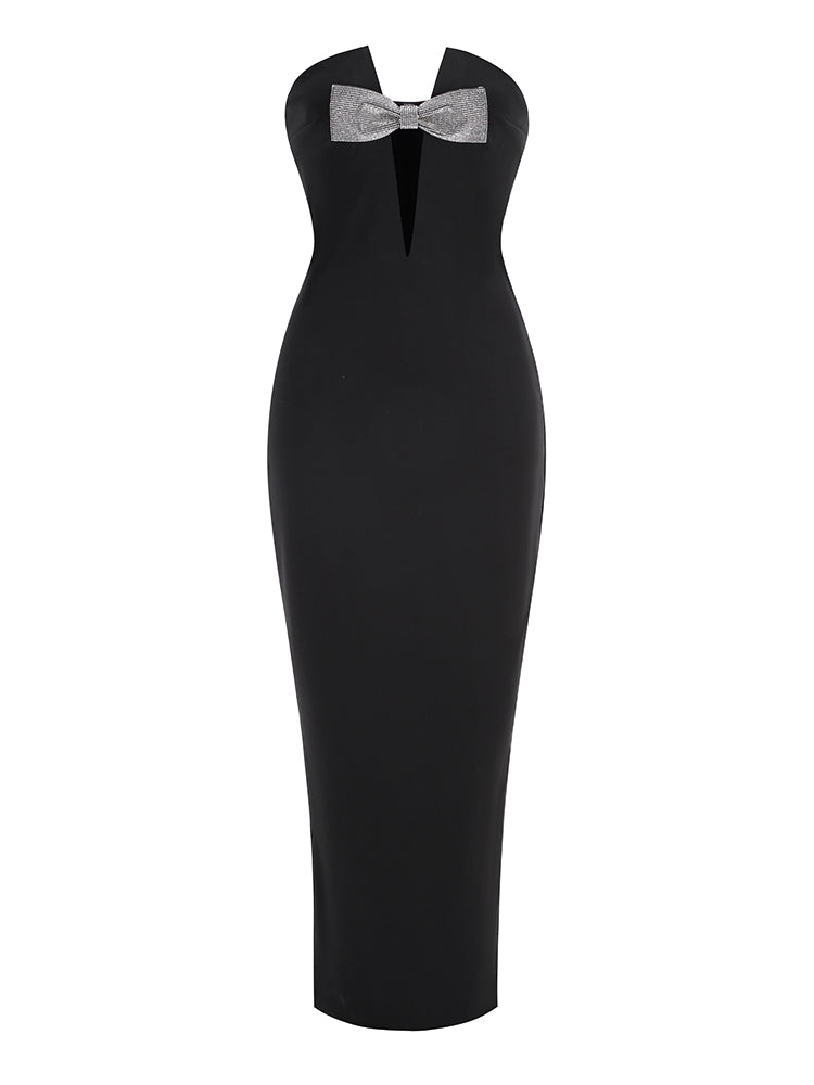 Schwarzes Abendkleid mit Schleife