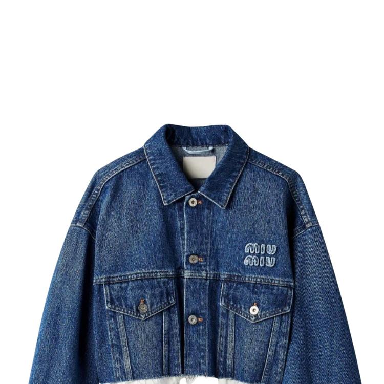 Kurze Jeansjacke mit Logo-Stickere