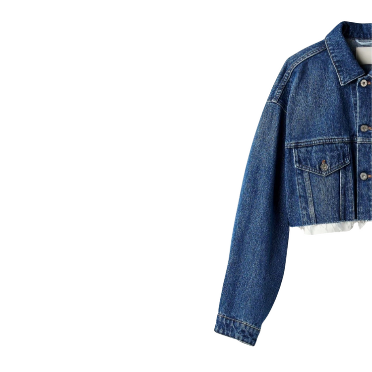 Kurze Jeansjacke mit Logo-Stickere