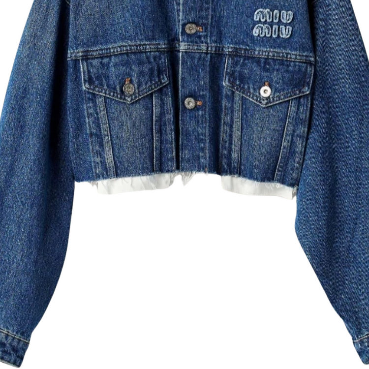 Kurze Jeansjacke mit Logo-Stickere