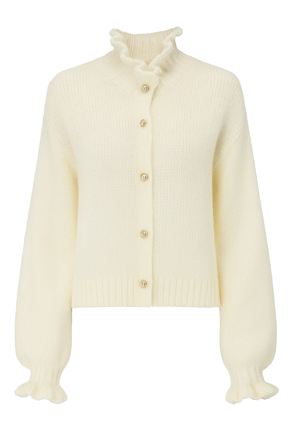 Rüschen-Cardigan mit Perlenknöpfen