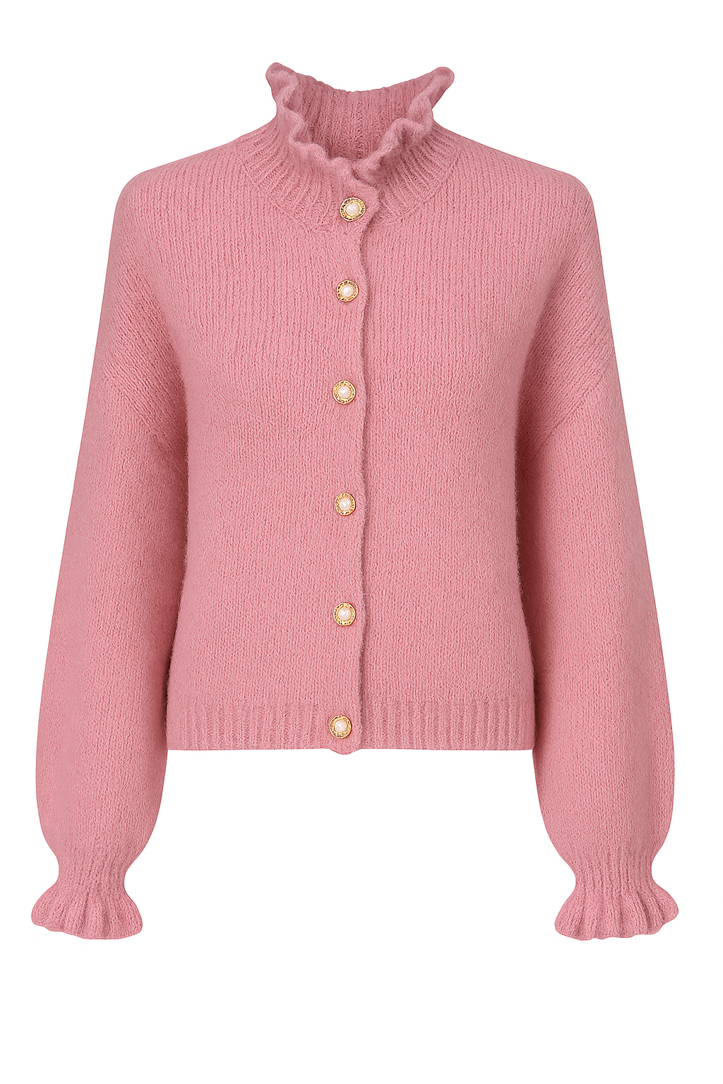 Rüschen-Cardigan mit Perlenknöpfen